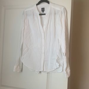 Gap Gauze White Crinkle Collarless Shirt S